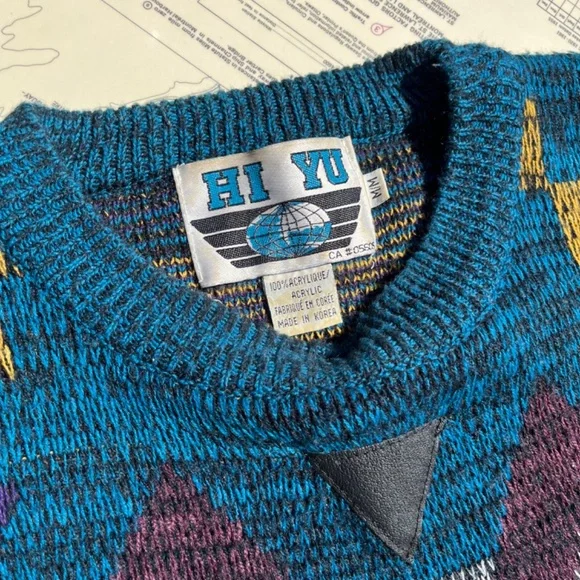 Vintage 90s Hi Yu Leather Trimmed Dad Sweater - Picture 3 of 5